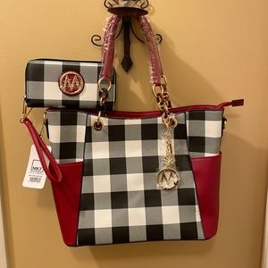 BRAND NEW: MKF Collection by Mia K. - Red Plaid Bonita 2-in-1 Tote